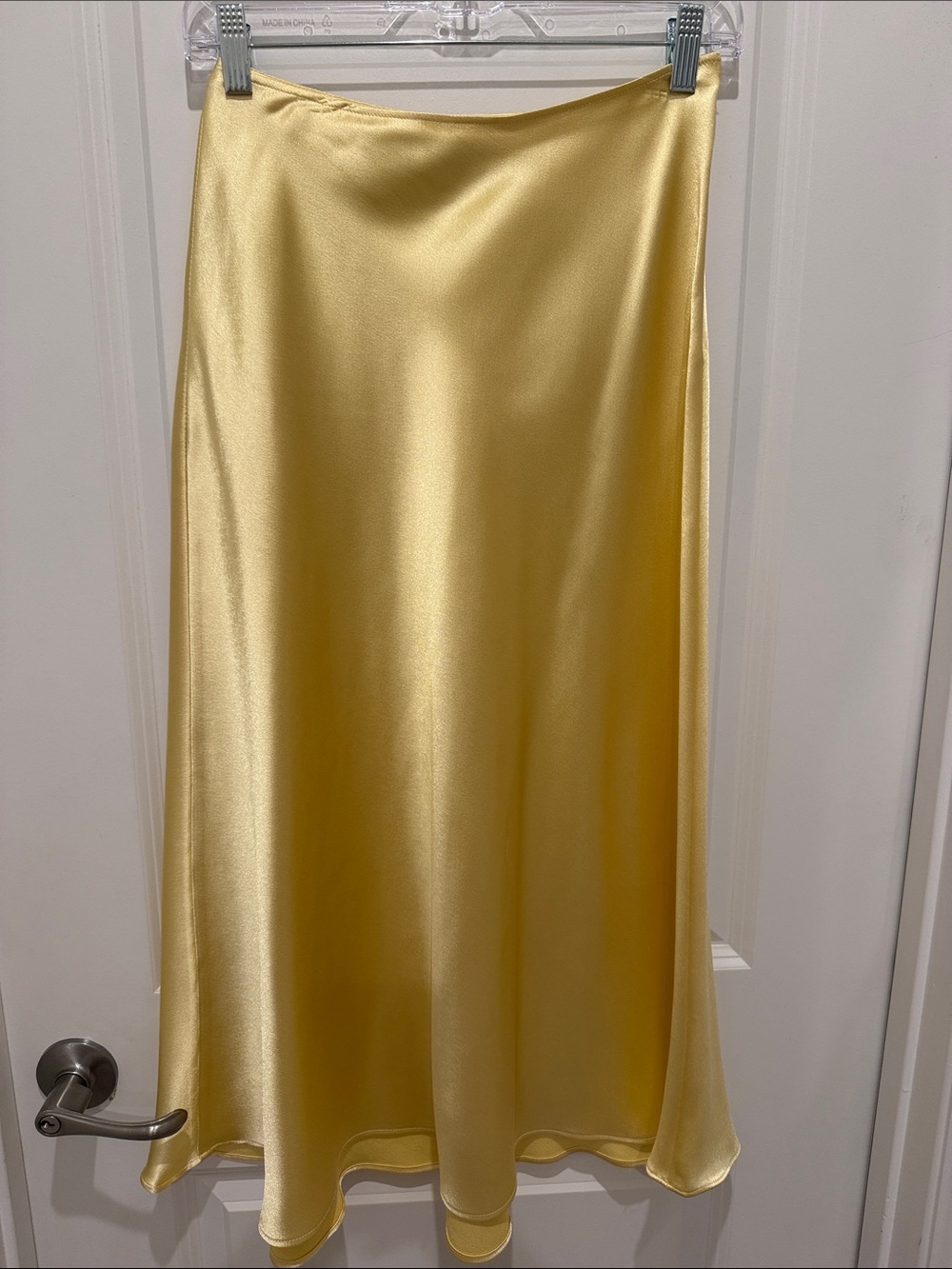 Zara Satin Midi Slip Skirt in Pale Yellow